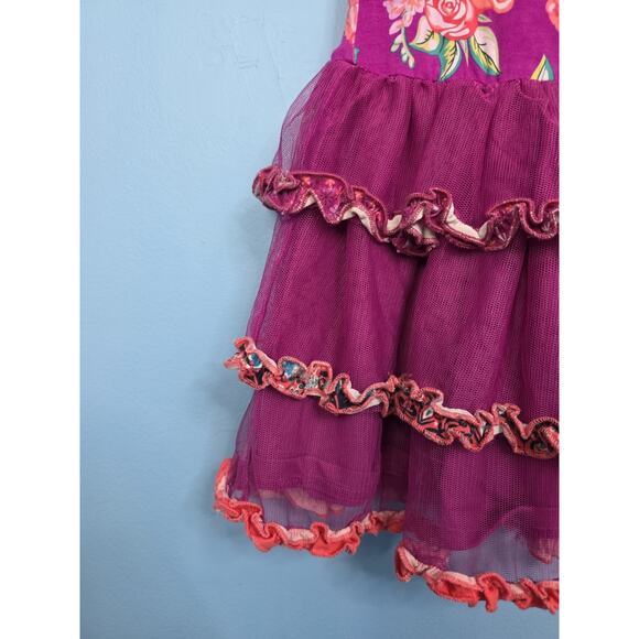 Matilda Jane Size 2 Freja Dress Burgundy Tulle Layered Tutu Skirt Floral - Picture 2 of 7